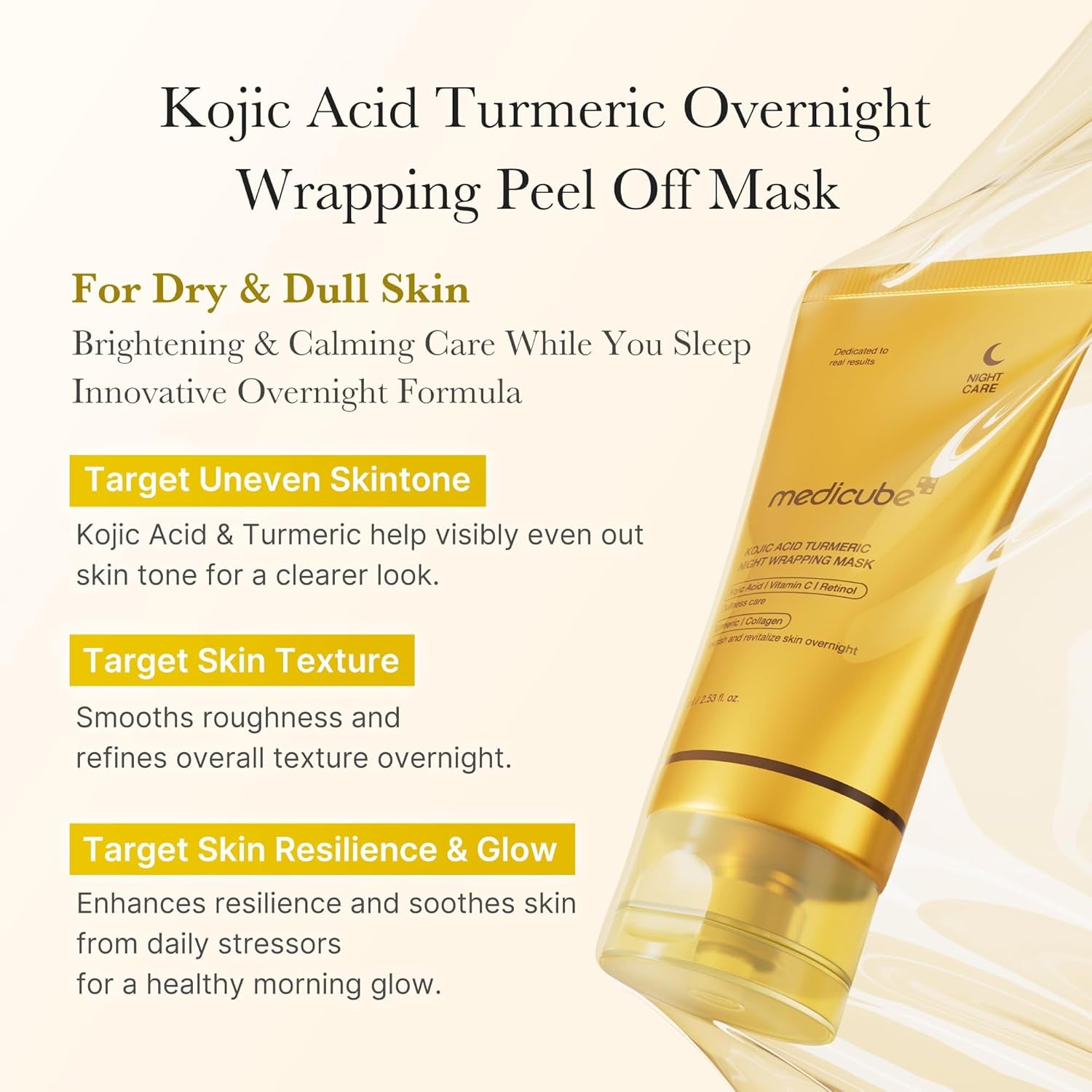 Kojic Acid Overnight Care & Nourish Duo for Troubled Skin: Kojic Acid Turmeric Overnight Wrapping Peel off Mask 2.0 and Kojic Acid Turmeric Clarifying & Balancing Capsule Serum