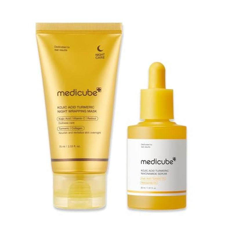 Kojic Acid Overnight Care & Nourish Duo for Troubled Skin: Kojic Acid Turmeric Overnight Wrapping Peel off Mask 2.0 and Kojic Acid Turmeric Clarifying & Balancing Capsule Serum