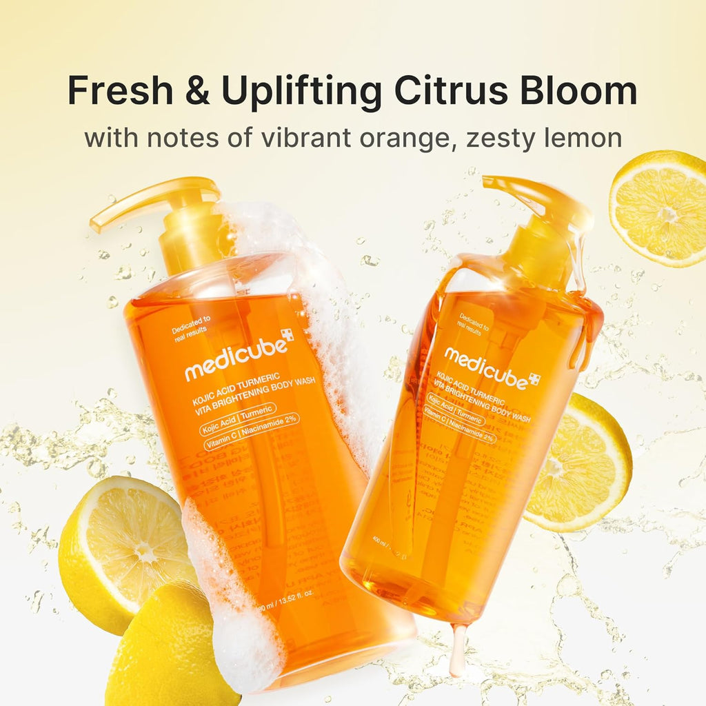 Kojic Acid Body Wash & Prep Duo: Kojic Acid Turmeric Toner Pads and Turmeric Body Wash | Simple Cleanse & Swipe Routine for Glowing-Looking Body Skin