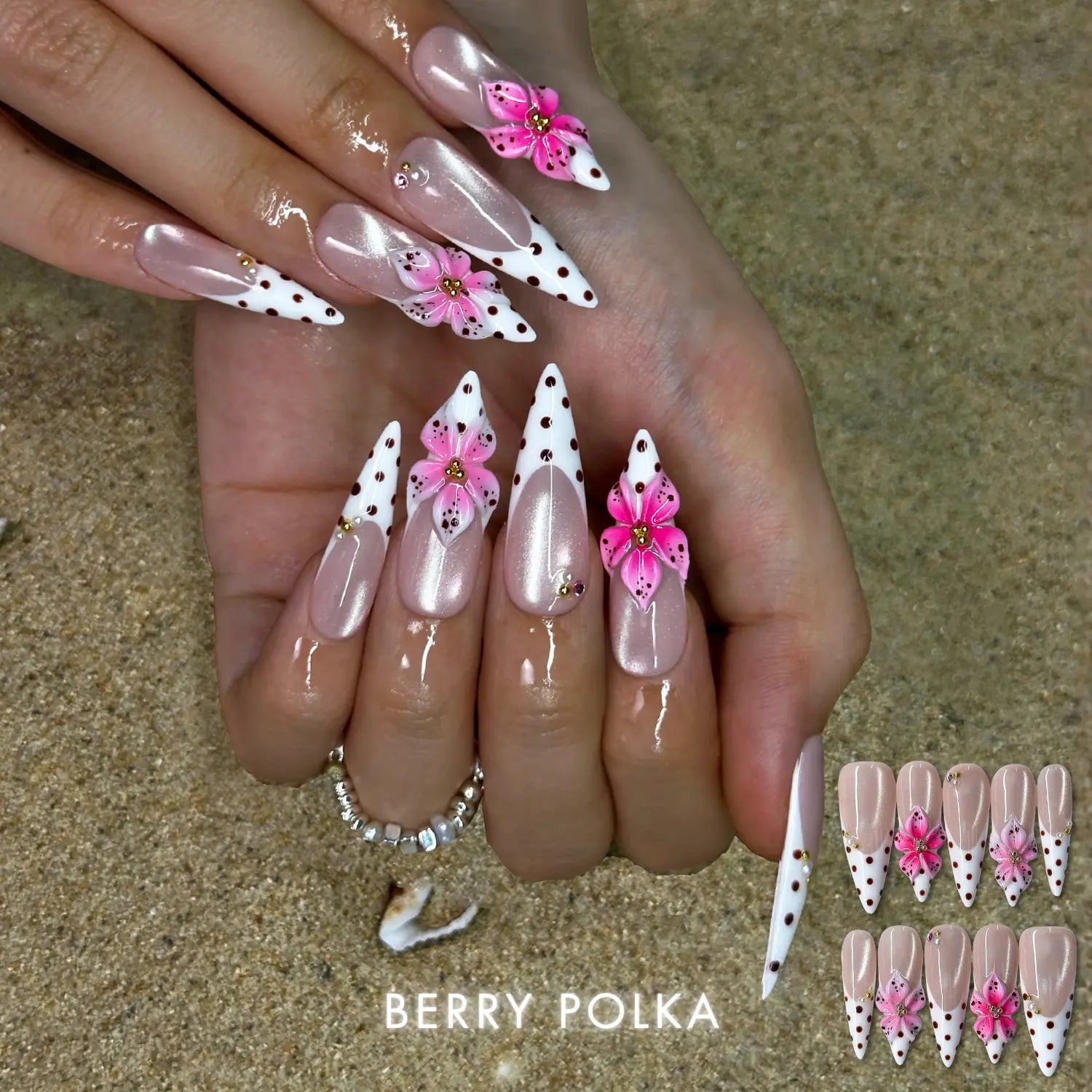 Nailphoria BERRY POLKA -SUMMER Handmade Press-On Nails | Reusable, Salon-Quality, Long-Lasting, Glossy Design