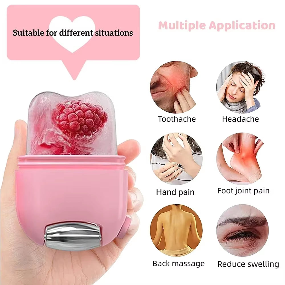2 in 1 Ice Facial Roller Gua Sha Puffiness Roller Lifting Contouring Tools Ice Cube Trays Ice Balls Face Massager Beauty Care