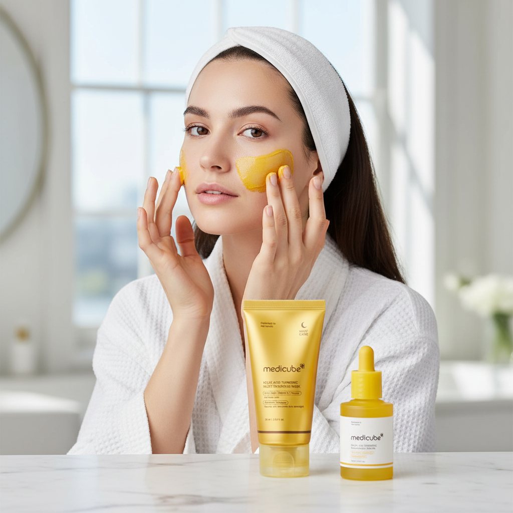 Kojic Acid Overnight Care & Nourish Duo for Troubled Skin: Kojic Acid Turmeric Overnight Wrapping Peel off Mask 2.0 and Kojic Acid Turmeric Clarifying & Balancing Capsule Serum