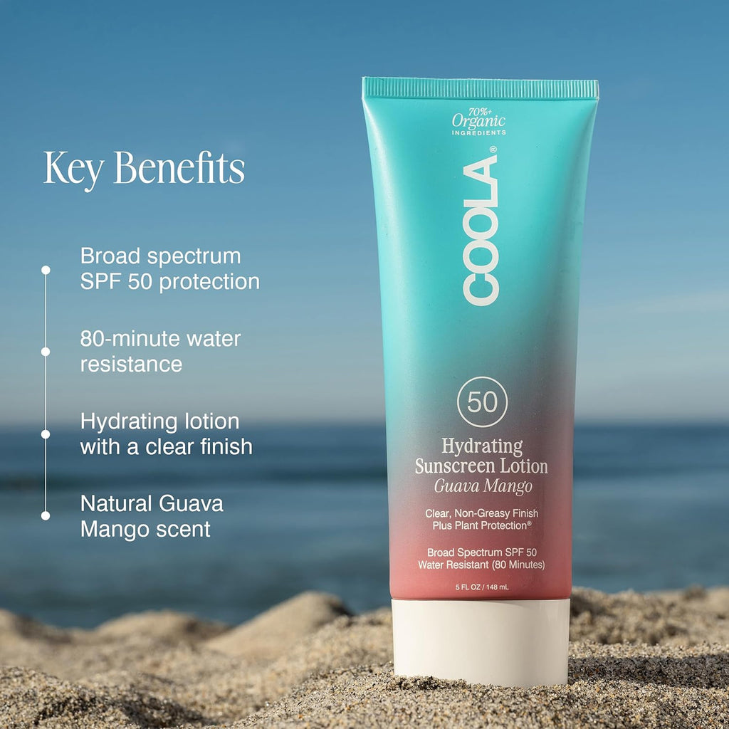 Organic Sunscreen SPF 50 Sunblock Body Lotion, Dermatologist Tested Skin Care for Daily Protection, Vegan and Gluten Free, Guava Mango, 5 Fl Oz