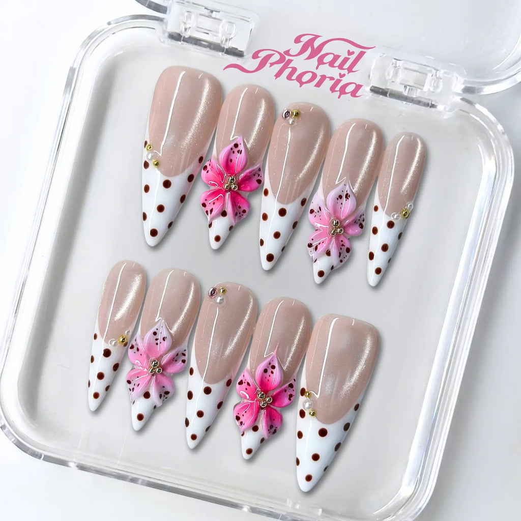 Nailphoria BERRY POLKA -SUMMER Handmade Press-On Nails | Reusable, Salon-Quality, Long-Lasting, Glossy Design